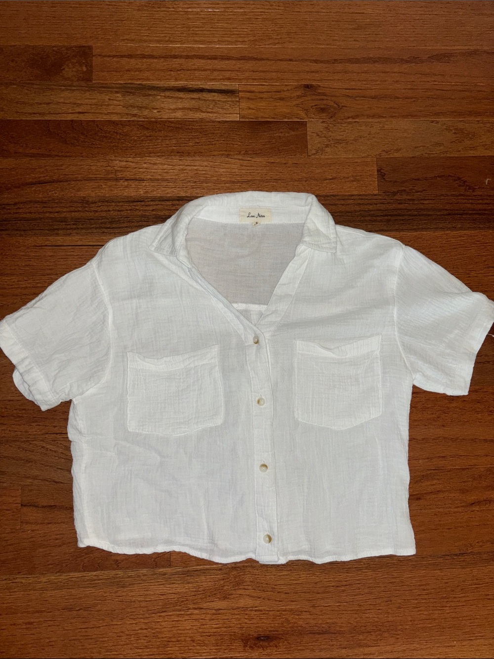 Love Notes White Casual Cotton Gauze Cropped Button Down Shirt Women’s Size Smal